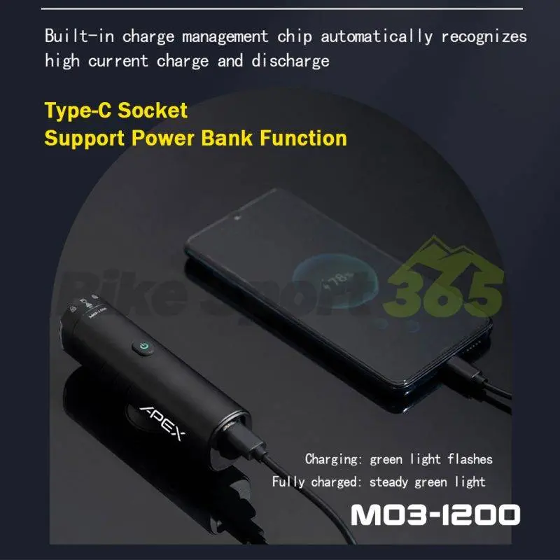 چراغ دوچرخه 1200 لومن اَپکس APEX M03